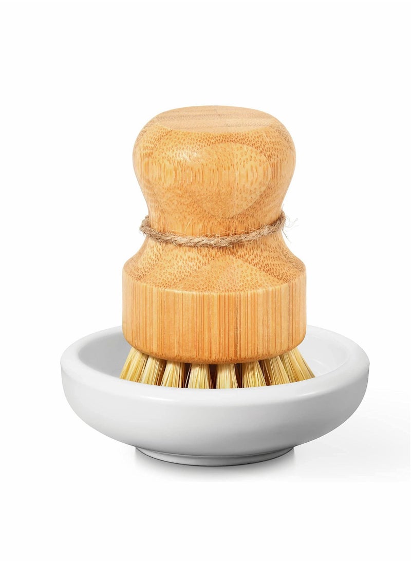 SYOSI Bamboo Dish Scrub Brush for Kitchen Sink, Natural Wooden Washing Dish Brush Scrubber, Sisal Bristles Brush for Household Cleaning Cast Iron Brush Pots, Pans and Vegetables  - Image 1