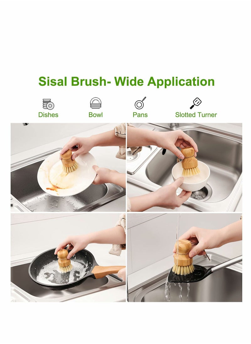 SYOSI Bamboo Dish Scrub Brush for Kitchen Sink, Natural Wooden Washing Dish Brush Scrubber, Sisal Bristles Brush for Household Cleaning Cast Iron Brush Pots, Pans and Vegetables  - Image 3