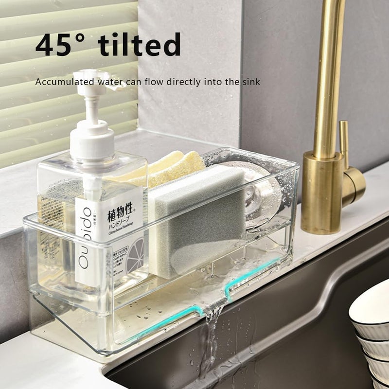 STORICANS Sponge Holder for Kitchen Sink Caddy with High Brush Holder, Kitchen Sink Organizer Countertop Soap Dispenser Organizers and Storage Essentials (Black) - Image 5