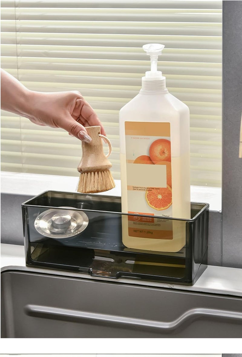 STORICANS Sponge Holder for Kitchen Sink Caddy with High Brush Holder, Kitchen Sink Organizer Countertop Soap Dispenser Organizers and Storage Essentials (Black) - Image 1