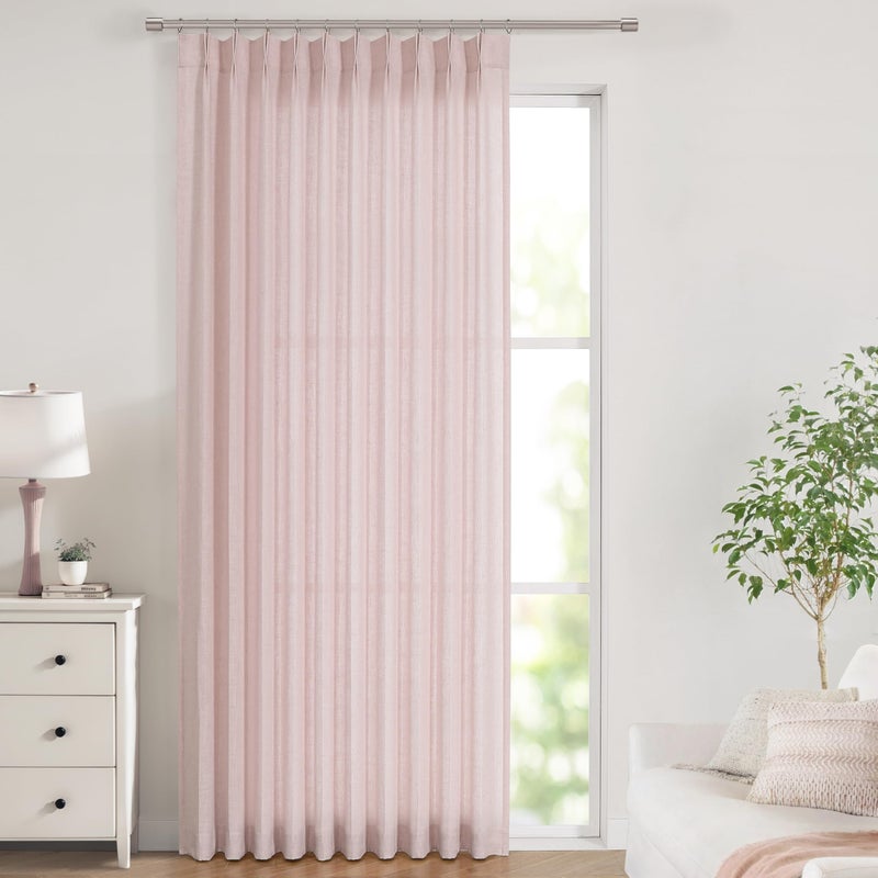 Vision Home Soft Pink Pinch Pleated Semi Sheer Curtains Textured Linen Blended Light Filtering Window Curtains 120 inch for Living Room Bedroom Patio Pinch Pleat Drapes with Hooks 10FT 60"" Wx120 Lx1 - Image 1
