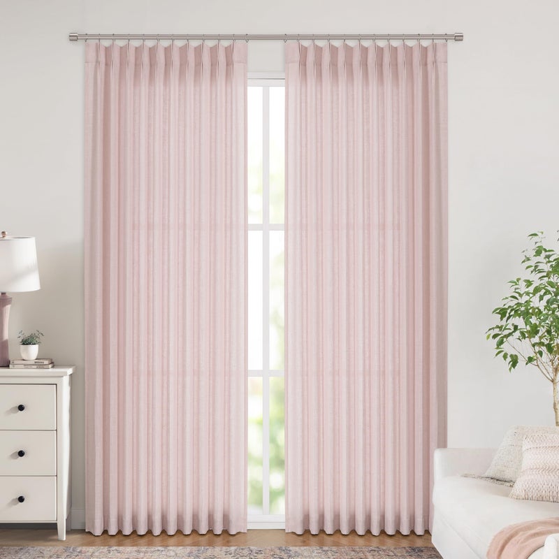 Vision Home Soft Pink Pinch Pleated Semi Sheer Curtains Textured Linen Blended Light Filtering Window Curtains 120 inch for Living Room Bedroom Patio Pinch Pleat Drapes with Hooks 10FT 60"" Wx120 Lx1 - Image 2