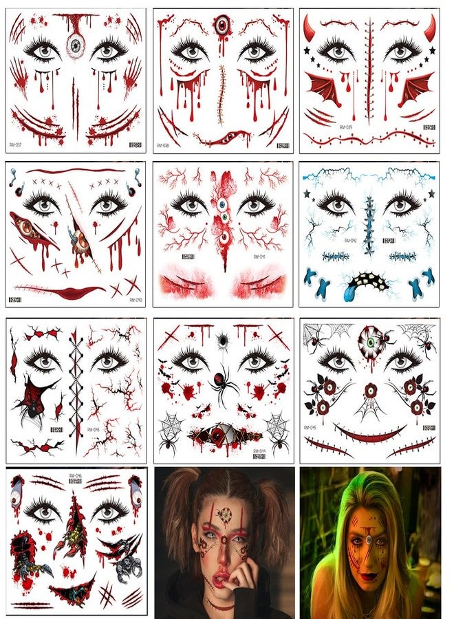 GASTAT Day of the Dead Tattoos Halloween Temporary Tattoos For Kids Boys Girls Women Men Horror Realistic Fake Scar Eye Bloody Stickers 10 Sheets Temp Sticker Makeup Decals for Halloween Party Decorations - Image 1