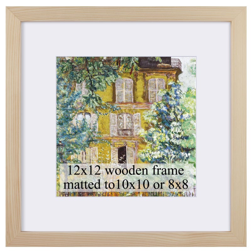 NESCL 12x12 Picture Frame Matted to 10x10 or 8x8 or Display 12x12 without MatSolid Pine Wood Tempered Glass Cover  12 by 12 Square Photo Frames for Wall Mounting Home Office1 PackNatural