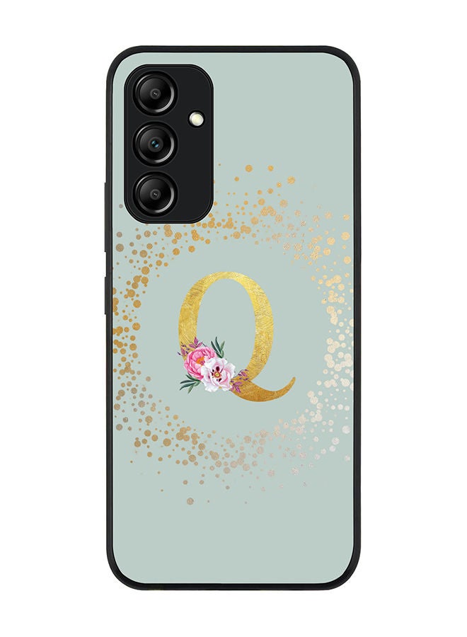 Stylizedd Rugged Black edge case for Samsung Galaxy A34 5G Slim fit Soft Case Flexible Rubber Edges Anti Drop TPU Gel Thin Cover - Custom Monogram Initial Letter Floral Pattern Alphabet - Q (Light Grey) - Image 1