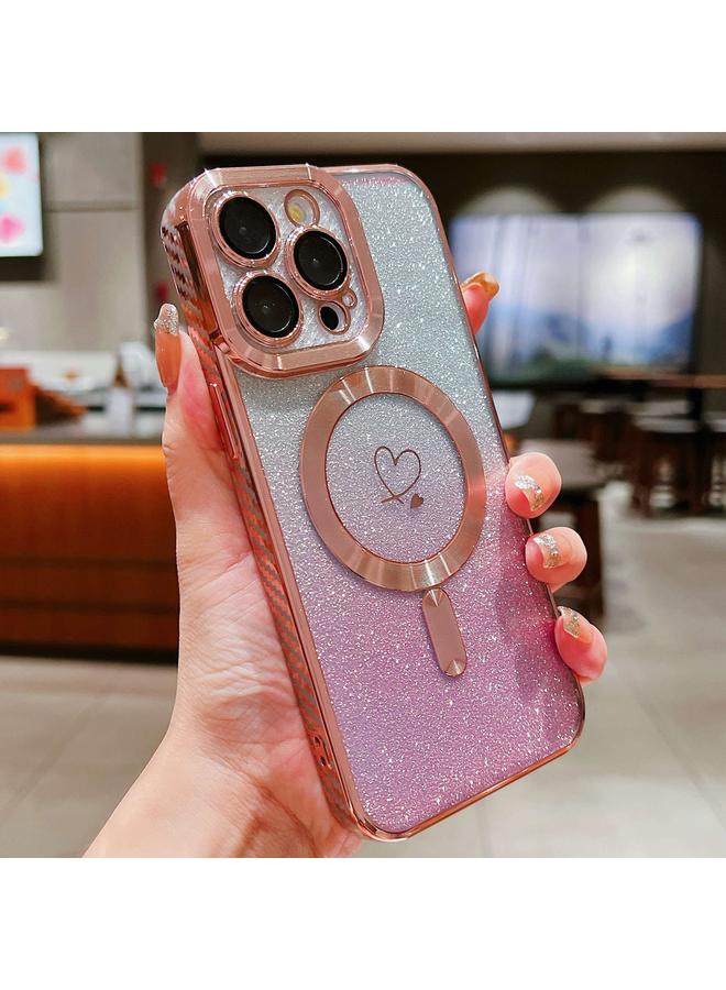 S-TOP Case For iPhone 14 Pro Max Loves Gradient Glitter Carbon Fiber Magsafe TPU Phone Case - Image 1