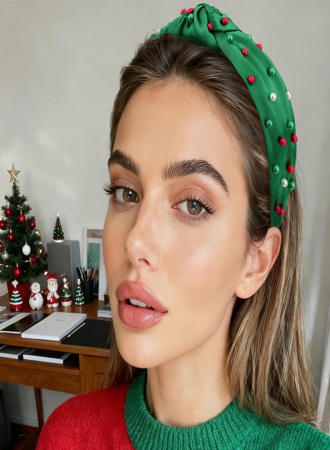 ييسيون طقم ربطات شعر YISSION مكون من قطعتين، ربطات شعر مزينة بعقدة علوية باللونين الأحمر والأخضر مع خرز اللؤلؤ، إكسسوارات شعر احتفالية لحفلات عيد الميلاد والتجمعات العائلية والاستخدام اليومي - Image 3