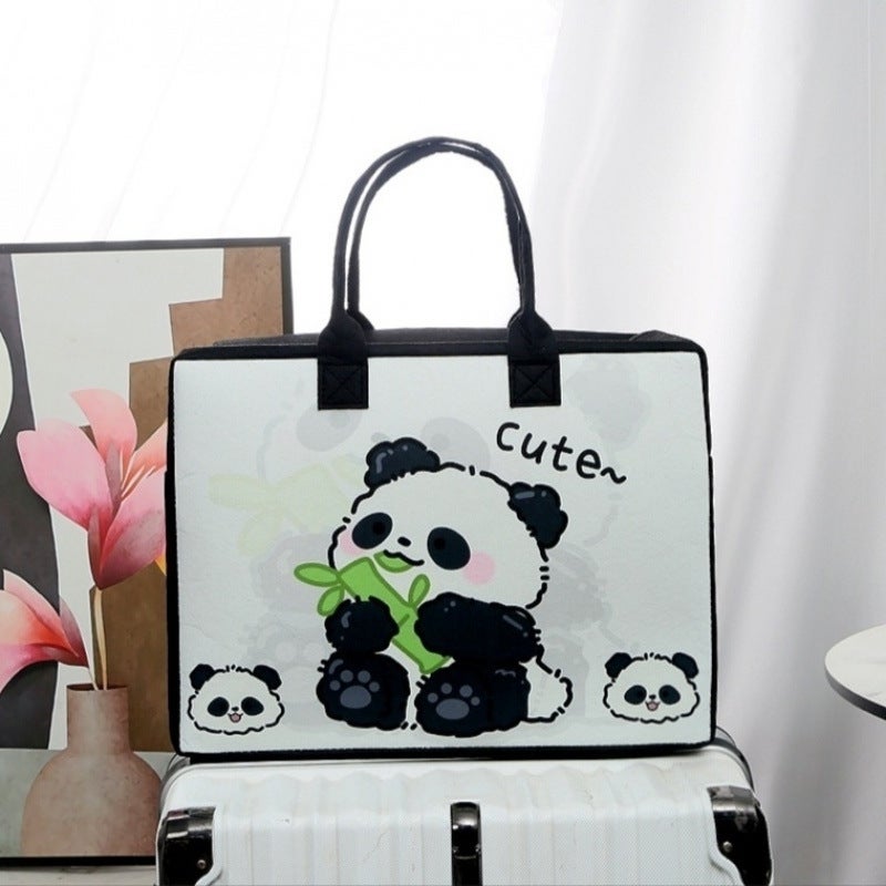 Felt Storage Cartoon Travel Bag Large Capacity Essential Storage Bag for Going Out Luggage Bag Trolley Case Can Be Used as a Suitcase Black bamboo panda