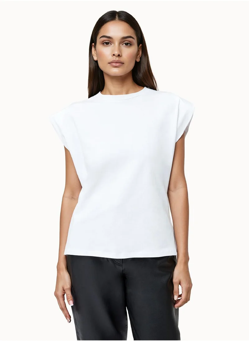 فرنش كونكشن Plain/Basic Regular Cotton Blend Crew Neck T-Shirt