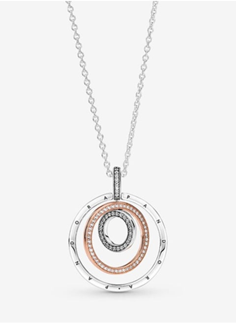 Pandora Signature Women's Fashion Versatile Classic Cubic Zirconia 925 Silver and Copper Silver Alloy Dual Color Multi Ring Pendant Necklace Gift 389483C01-60