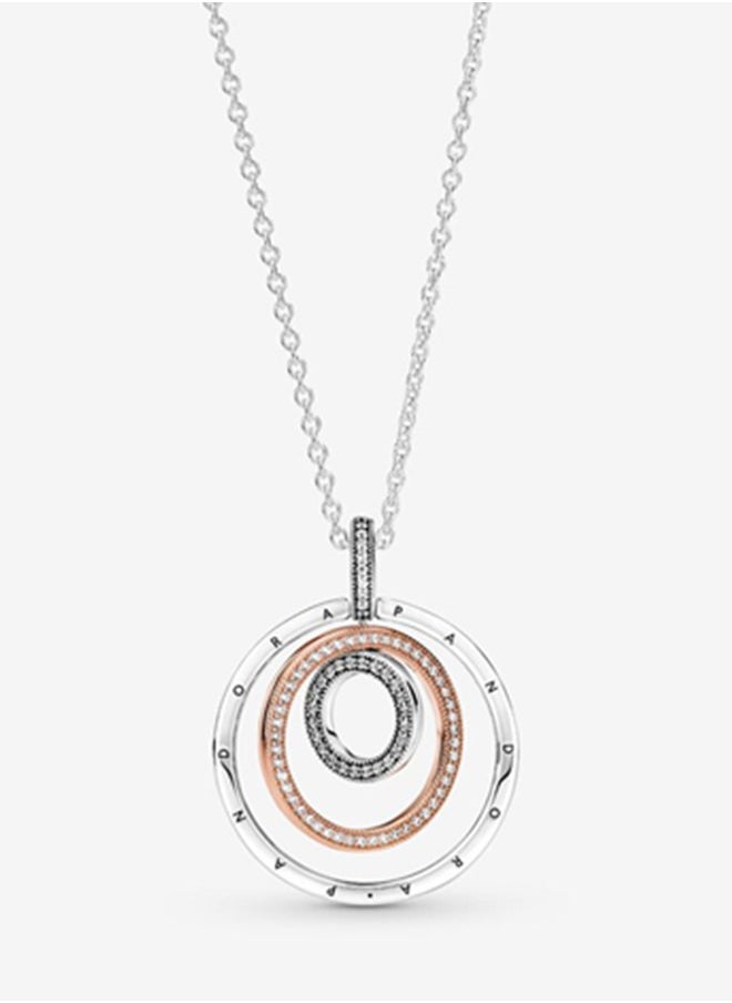 Pandora Signature Women's Fashion Versatile Classic Cubic Zirconia 925 Silver and Copper Silver Alloy Dual Color Multi Ring Pendant Necklace Gift 389483C01-60