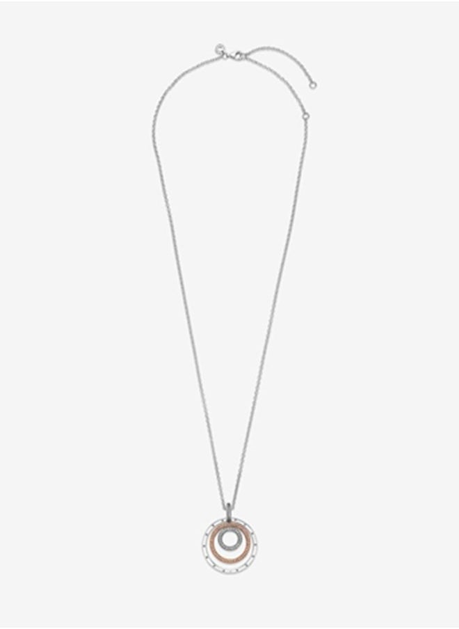 Pandora Signature Women's Fashion Versatile Classic Cubic Zirconia 925 Silver and Copper Silver Alloy Dual Color Multi Ring Pendant Necklace Gift 389483C01-60