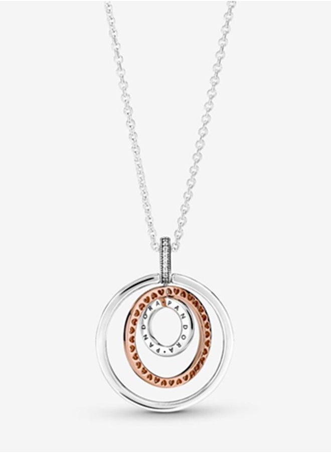 Pandora Signature Women's Fashion Versatile Classic Cubic Zirconia 925 Silver and Copper Silver Alloy Dual Color Multi Ring Pendant Necklace Gift 389483C01-60