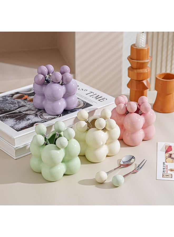 Cute Fruit Fork Suit Creative Exquisite Stainless Steel Food Grade High Color Value Household Ceramic Small Fork Storage Jar-Color:Standard-Specifications:Fruit Green + 6 Prongs - Image 5