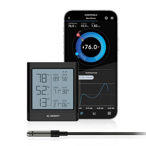 AC Infinity Temperature Humidity VPD Smart Hygrometer B1 with LCD Display Bluetooth App Monitor Climate Gauge Thermometer Sensor Probe for Basements Guitar Rooms Grow Tents Greenhouses - Image 1