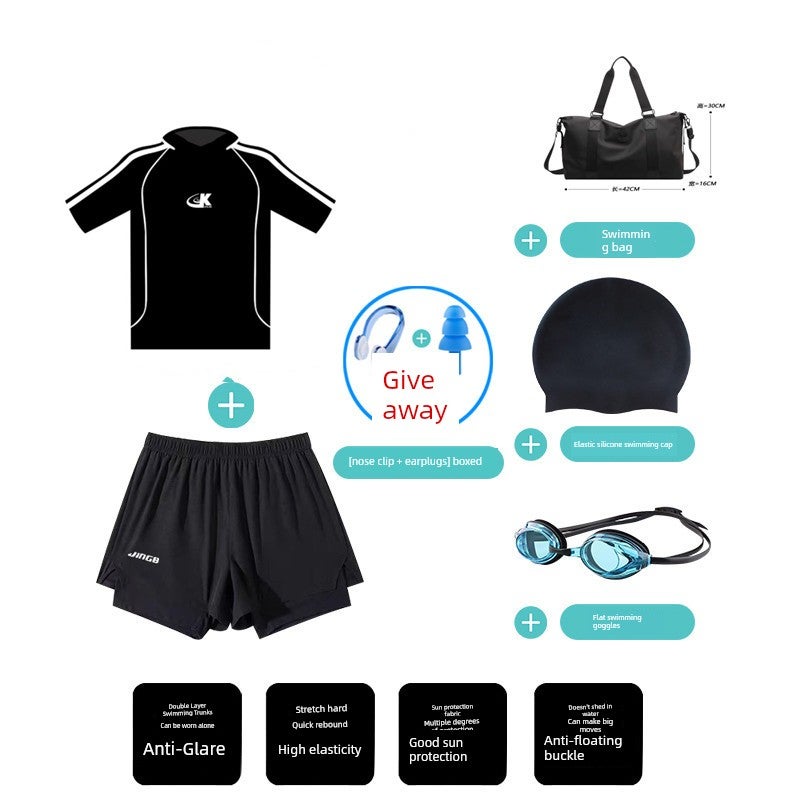 Swimming trunks men's swimsuit set hot spring chest binding anti-embarrassment quick-drying plus size beach hot spring swimming trunks equipment full set - Image 2