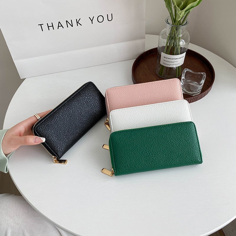Multifunctional Solid Color PU Leather Wallet, RFID Blocking Design Portable Daily Storage Purse for Cards Cash Coin Business Use - Image 1