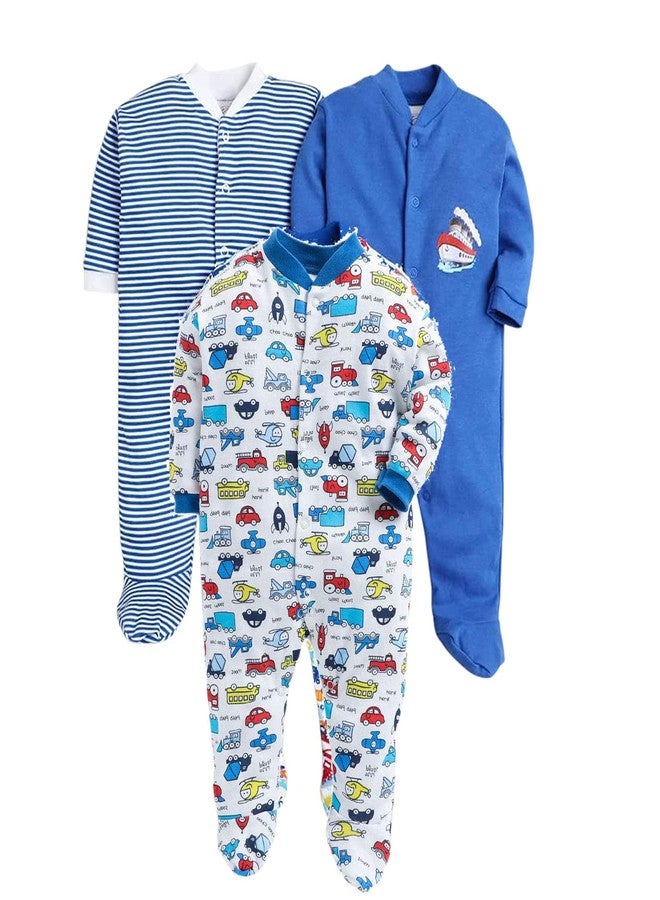 EIO Kid's Cotton Solid Night Suit Sleep Romper (Pack of 3) (A21_Royal Blue_9 Months-12 Months) - Image 1