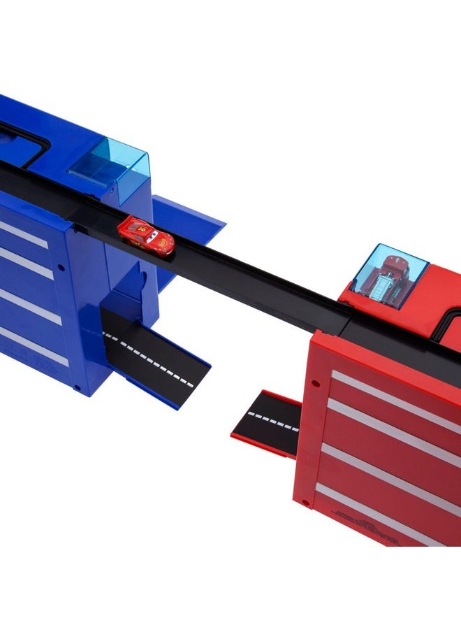 Disney store Disney Cars Disney Pixar Car Play Set - Toolbox Case with Lightning McQueen & Red Die Cast Cars, Launcher, Flo's V8 Cafe, Gas Pumps, Track & More - Inspired by Disney Pixar Cars Films & Cars Land  - Image 4