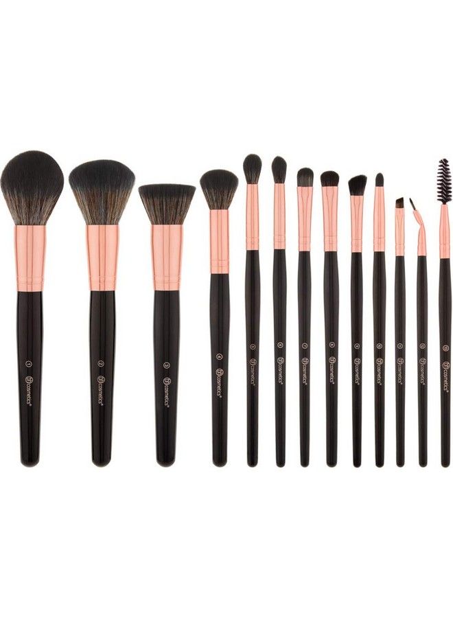 BH STUDIO PRO Makeup Brush Set Bh Signature Rose Gold 13 Piece Brush Set With Holder (Black) - Image 3