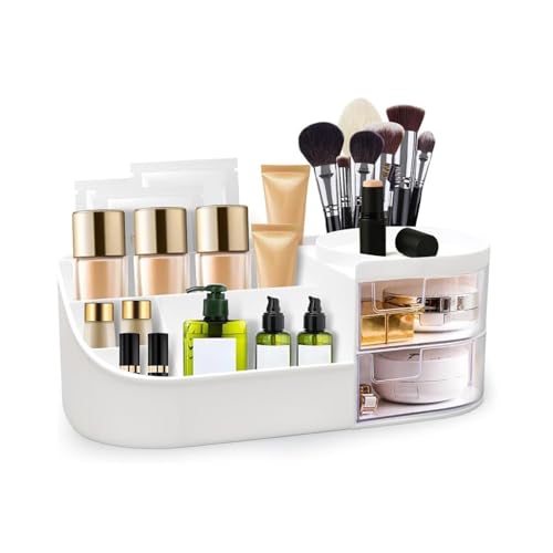 DarkShri Plastic Makeup Desk Cosmetic Storage Box Organizer With Drawers For Dressing Table,Bathroom Counter, Elegant Vanity Holder For Brushes, Eyeshadow, Lotions, Lipstick, Cosmetics - Image 1