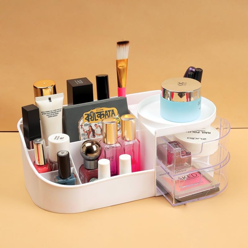 DarkShri Plastic Makeup Desk Cosmetic Storage Box Organizer With Drawers For Dressing Table,Bathroom Counter, Elegant Vanity Holder For Brushes, Eyeshadow, Lotions, Lipstick, Cosmetics - Image 4