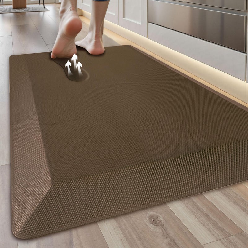 Tyrot Anti Fatigue Kitchen Mats for Floor, Brown 9/10 Extra Thick Cushioned Standing Desk Mat, Comfort Memory Foam Ergonomic Kitchen Rugs and Mats Non-Slip Waterproof for Office, Kitchen, Sink, 20" x 32" - Image 1