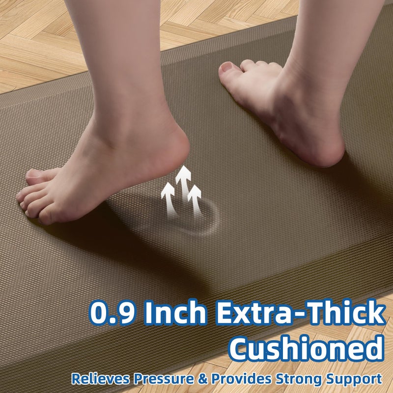 Tyrot Anti Fatigue Kitchen Mats for Floor, Brown 9/10 Extra Thick Cushioned Standing Desk Mat, Comfort Memory Foam Ergonomic Kitchen Rugs and Mats Non-Slip Waterproof for Office, Kitchen, Sink, 20" x 32" - Image 3