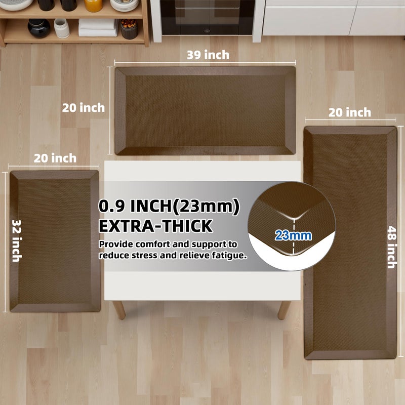 Tyrot Anti Fatigue Kitchen Mats for Floor, Brown 9/10 Extra Thick Cushioned Standing Desk Mat, Comfort Memory Foam Ergonomic Kitchen Rugs and Mats Non-Slip Waterproof for Office, Kitchen, Sink, 20" x 32" - Image 2