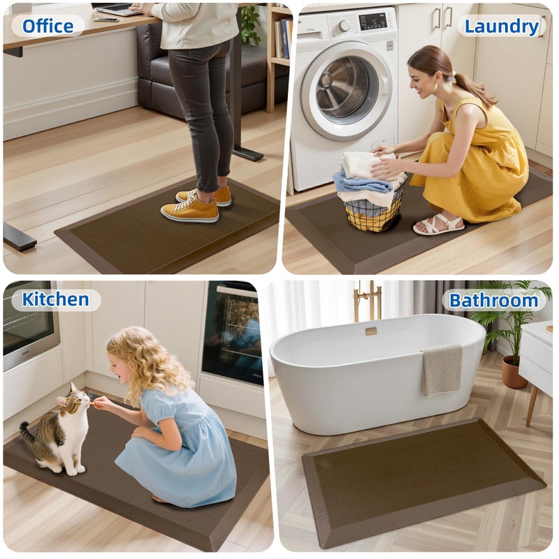 Tyrot Anti Fatigue Kitchen Mats for Floor, Brown 9/10 Extra Thick Cushioned Standing Desk Mat, Comfort Memory Foam Ergonomic Kitchen Rugs and Mats Non-Slip Waterproof for Office, Kitchen, Sink, 20" x 32" - Image 5