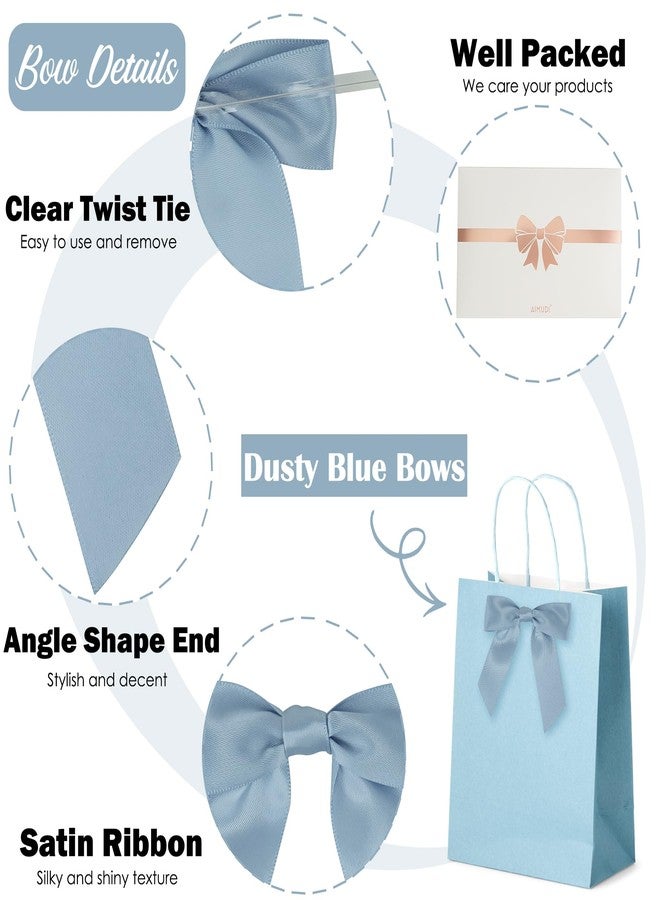 AIMUDI 5 Colors Dusty Blue Twist Tie Bows 3.5" Premade Blue Satin Ribbon Bows for Gift Wrapping Pre-Tied Treat Bows for Wedding Decor, Bridal Shower, Baby Shower, Wreaths, Party Favors - 50 Counts - Image 3