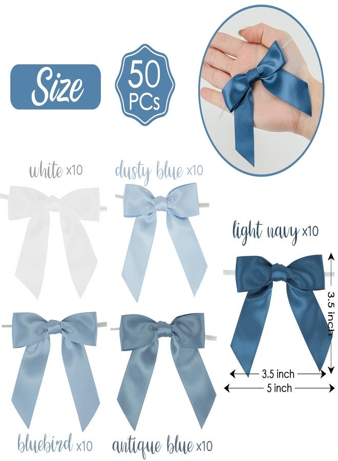 AIMUDI 5 Colors Dusty Blue Twist Tie Bows 3.5" Premade Blue Satin Ribbon Bows for Gift Wrapping Pre-Tied Treat Bows for Wedding Decor, Bridal Shower, Baby Shower, Wreaths, Party Favors - 50 Counts - Image 2
