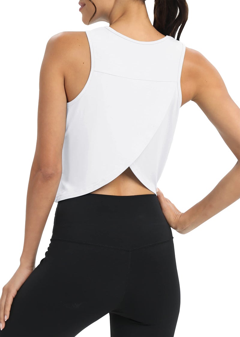 Mippo Crop Workout Tops for Women High Neck Tank Tops Muscle Tank Athleitc Gym Shirts Exercise Sports Shirts White M - Image 4
