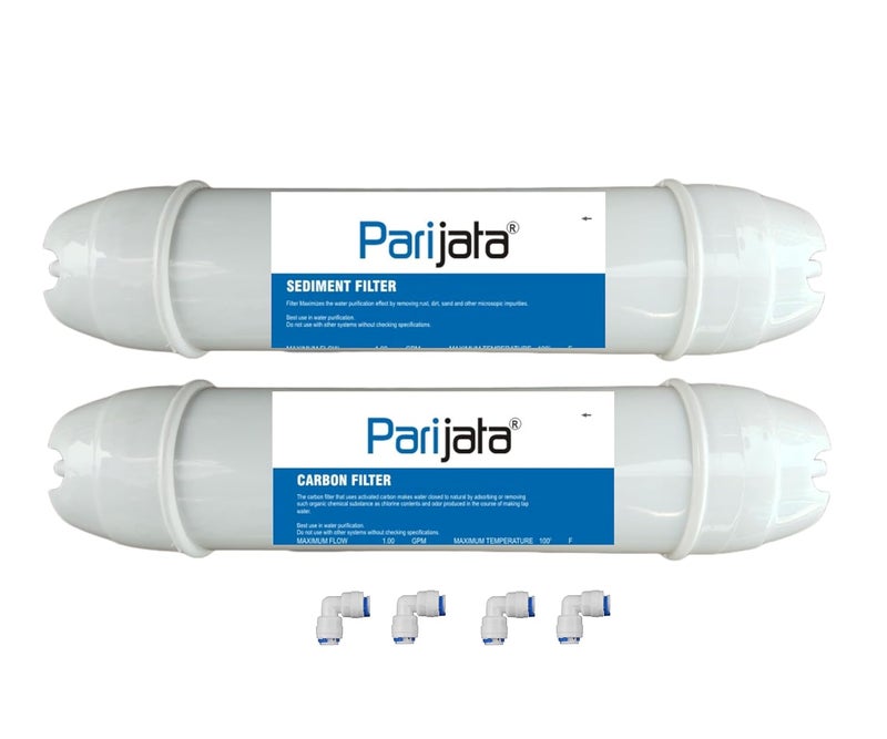 PARIJATA 11 Inch Sediment and Carbon Water Filter Cartridges with Pushfit Ends Replacement Filters for Purifiers and Reverse Osmosis Systems Yearly Maintenance Essential