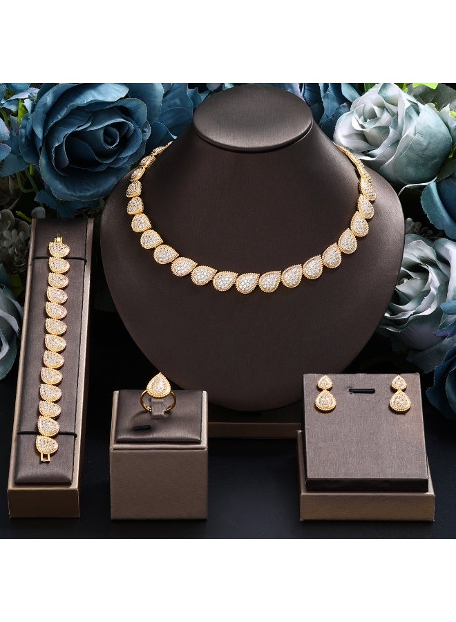 Ciara Fashionable and minimalist zircon necklace earring set, copper plated 18k gold, party and banquet fashion accessories for women - Image 2