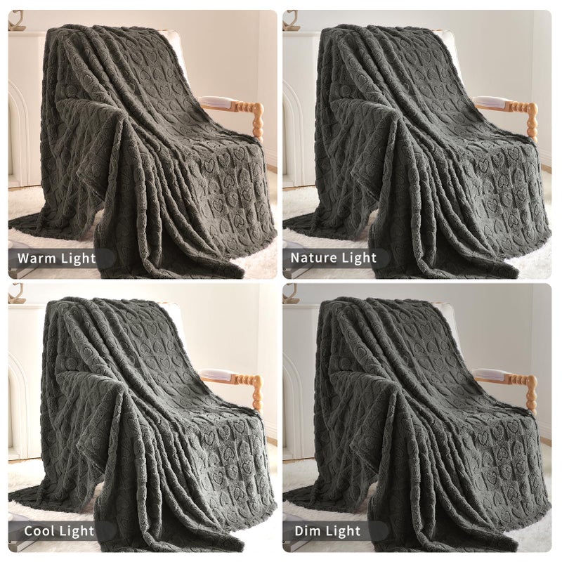 Giokarnna Heart Checkered Throw Blankets  For Love Mother Friends Pets 280 Gsm Super Soft Warm Lightweight Fluffy Bed Blanket For Women Anniversaries(Gray 50""X60"") - Image 3