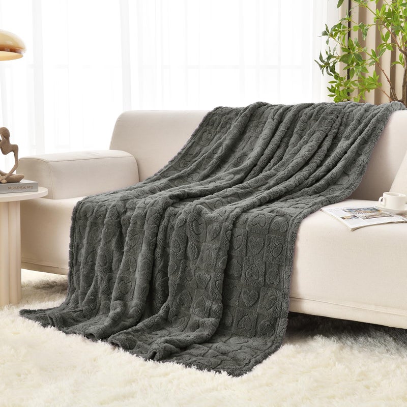 Giokarnna Heart Checkered Throw Blankets  For Love Mother Friends Pets 280 Gsm Super Soft Warm Lightweight Fluffy Bed Blanket For Women Anniversaries(Gray 50""X60"") - Image 2