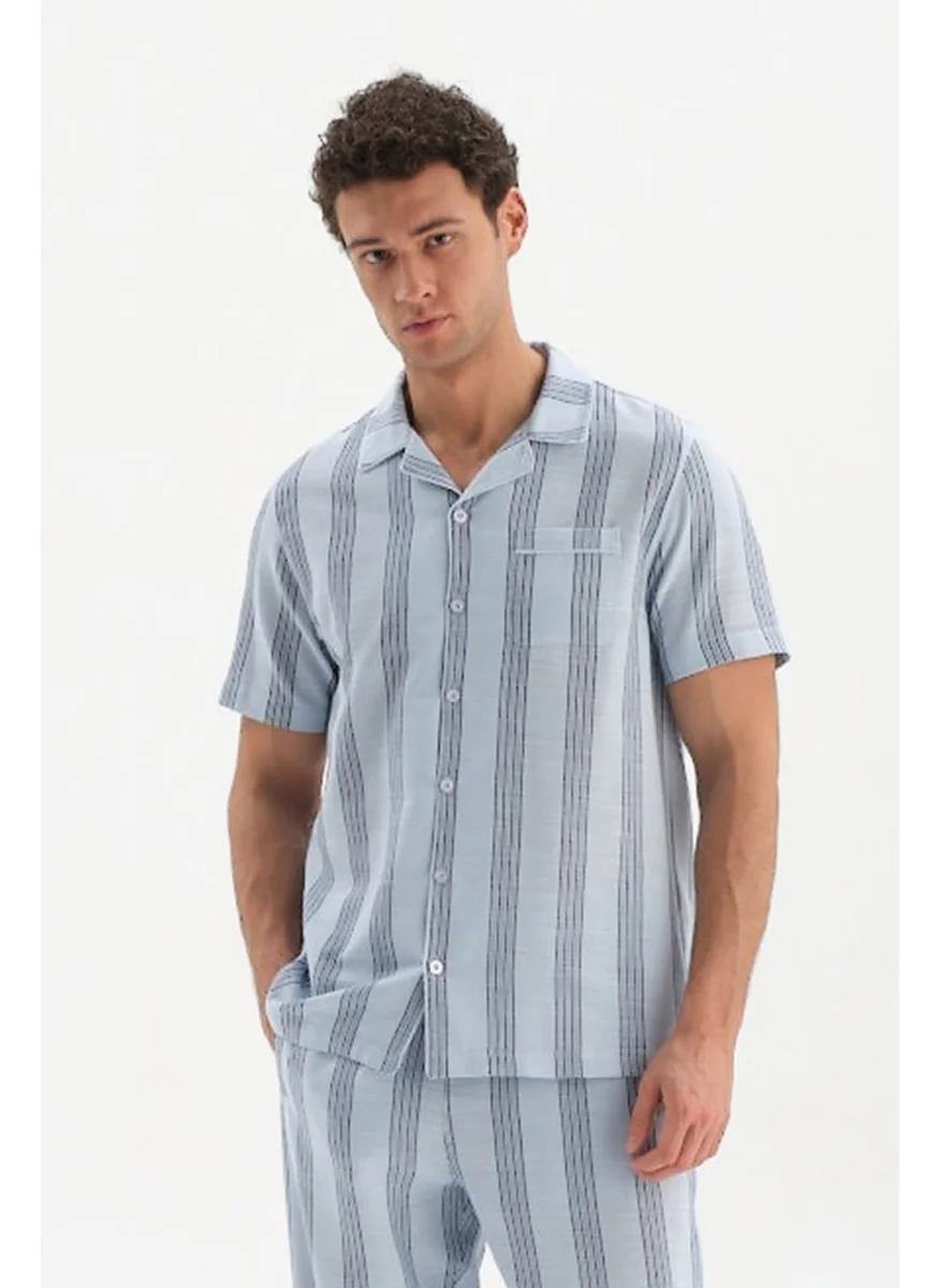 داجي Light Blue Striped Woven Shirt