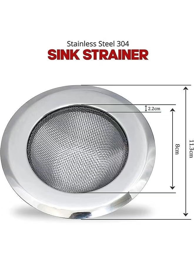 واي جيه مصفي حوض المطبخ عبوة 2 قطعة مصنوع من الفولاذ المقاوم للصدأ مع شبكة دقيقة مصفي حوض المطبخ بحافة واسعة كبيرة لمصارف حوض المطبخ والحمام والدش بقطر 11 سم - Image 3