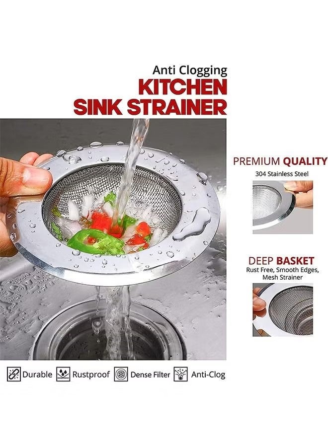 واي جيه مصفي حوض المطبخ عبوة 2 قطعة مصنوع من الفولاذ المقاوم للصدأ مع شبكة دقيقة مصفي حوض المطبخ بحافة واسعة كبيرة لمصارف حوض المطبخ والحمام والدش بقطر 11 سم - Image 2
