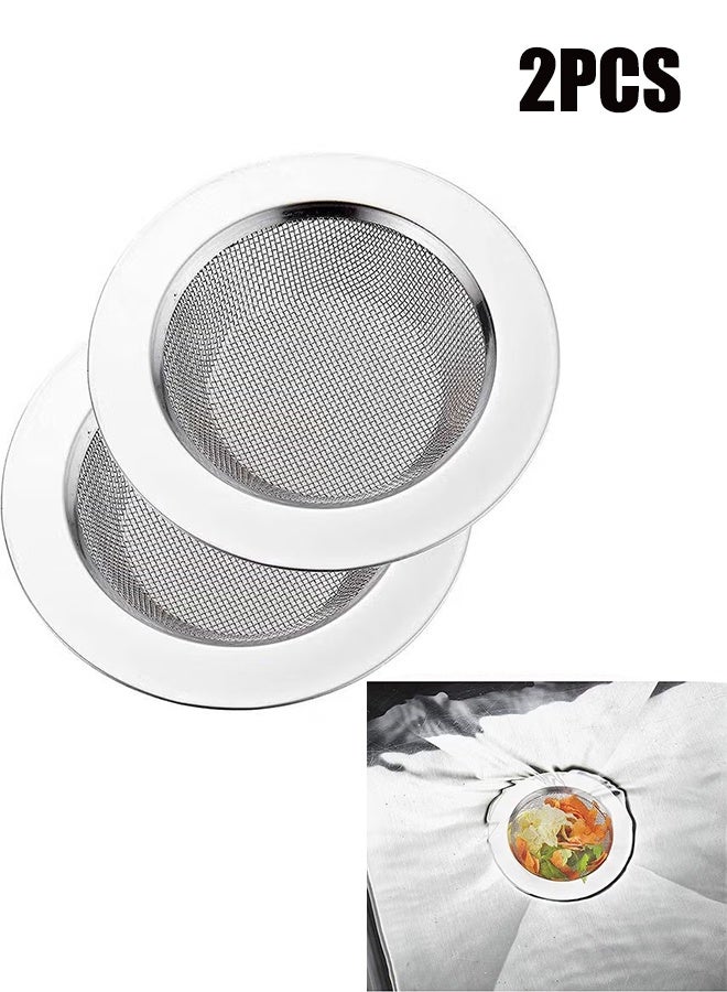 واي جيه مصفي حوض المطبخ عبوة 2 قطعة مصنوع من الفولاذ المقاوم للصدأ مع شبكة دقيقة مصفي حوض المطبخ بحافة واسعة كبيرة لمصارف حوض المطبخ والحمام والدش بقطر 11 سم - Image 1