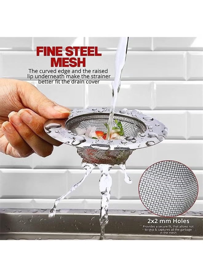 واي جيه مصفي حوض المطبخ عبوة 2 قطعة مصنوع من الفولاذ المقاوم للصدأ مع شبكة دقيقة مصفي حوض المطبخ بحافة واسعة كبيرة لمصارف حوض المطبخ والحمام والدش بقطر 11 سم - Image 4