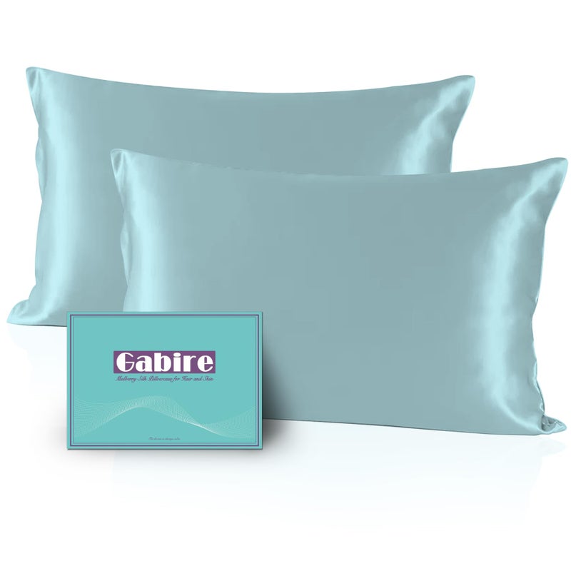 Gabire Mulberry Silk Pillowcases Set of 2 Both Sides Real Silk Pillowcase for Hair and Skin Prevent Acne Pillowcase Organic Silk Pillow case 2 Pack with Hidden Zipper Haze Blue Standard 2026 - Image 2