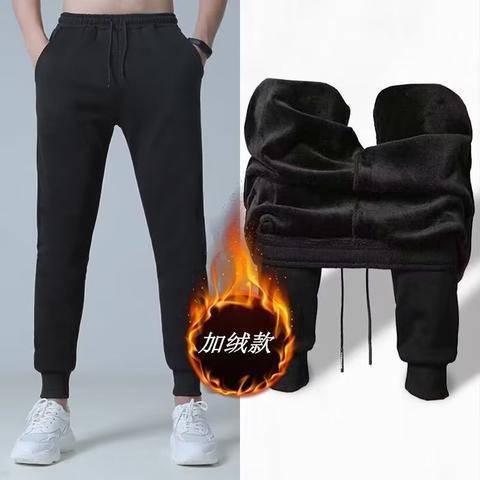 2023 Mens Fleece Sweatpants Winter Thick Loose Fit Non-inverted velvet black 