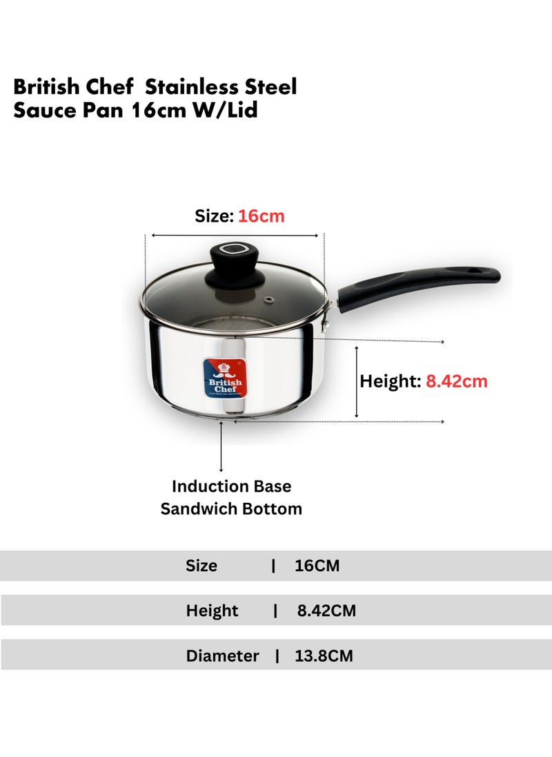 16cm Stainless Steel Sauce Pan With Lid | Induction Base, Heavy Base Bottom, Durable with Mirror Finish - pzsku/Z9A4A62E9F7DCC9386187Z/45/_/1737463058/845f53ea-de57-4939-b532-7d36a6e9c0b0