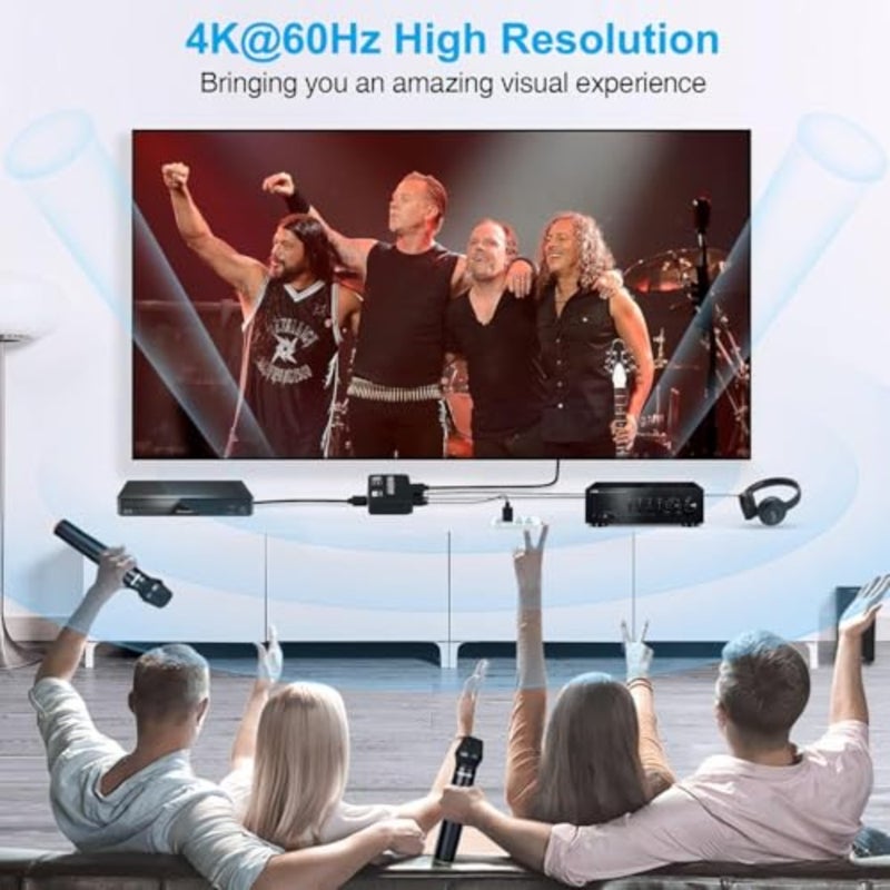 محول مقسم مستخرج الصوت 4K@60 هرتز HDMI 2.0b للمسرح المنزلي، سبائك الألومنيوم، أسود، يدعم Toslink SPDIF البصري المتزامن وإخراج تناظري ستيريو 3.5 مم مع الألياف الضوئية المضمنة - Image 5