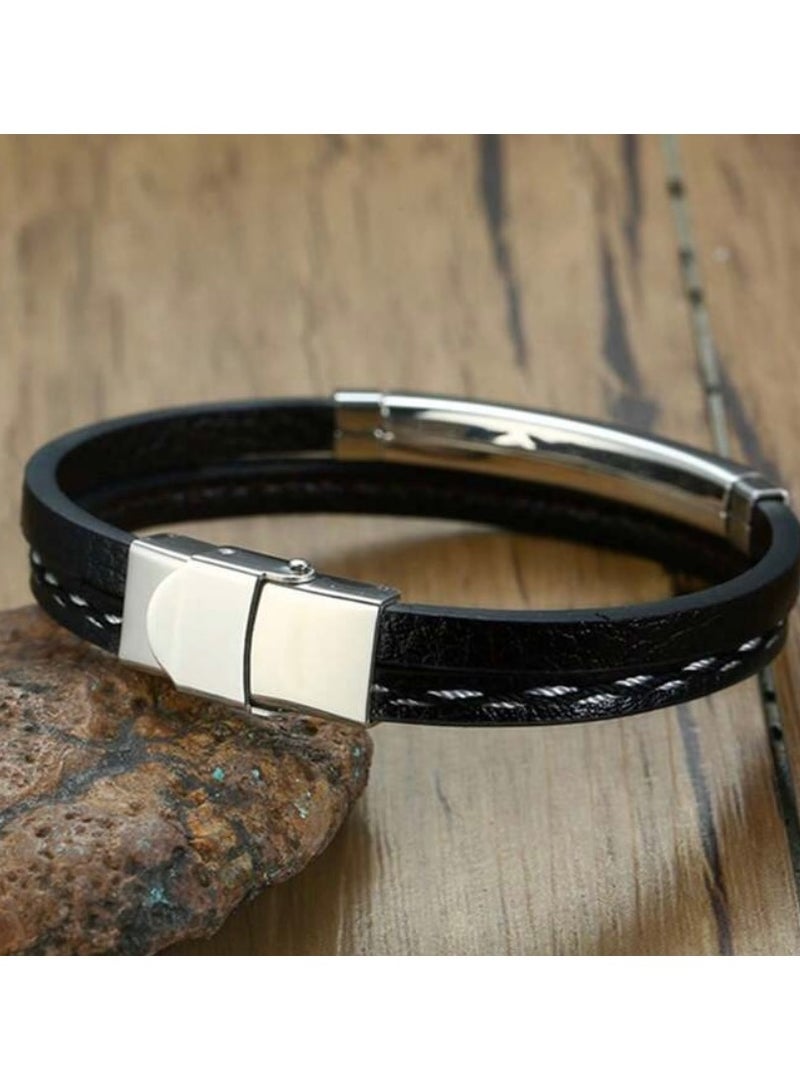 JewelryLand Men’s Elegant Bracelet Made Of High Quality PU Leather And Stainless Steel - Image 4