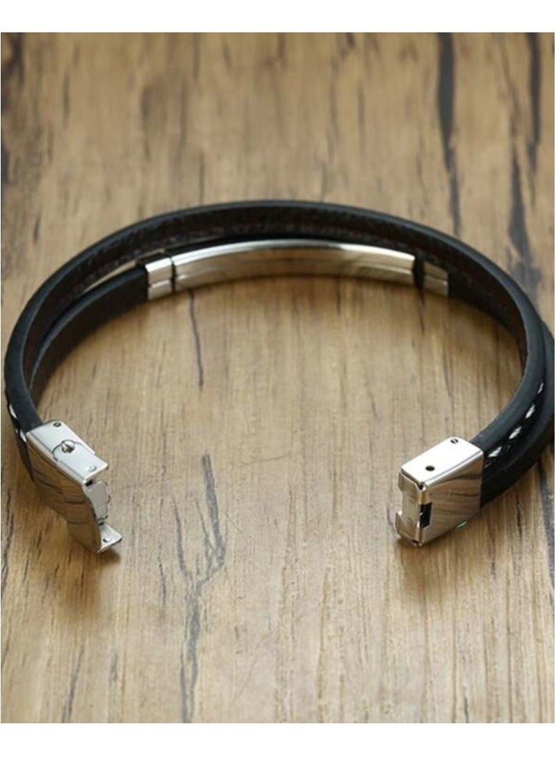 JewelryLand Men’s Elegant Bracelet Made Of High Quality PU Leather And Stainless Steel - Image 3