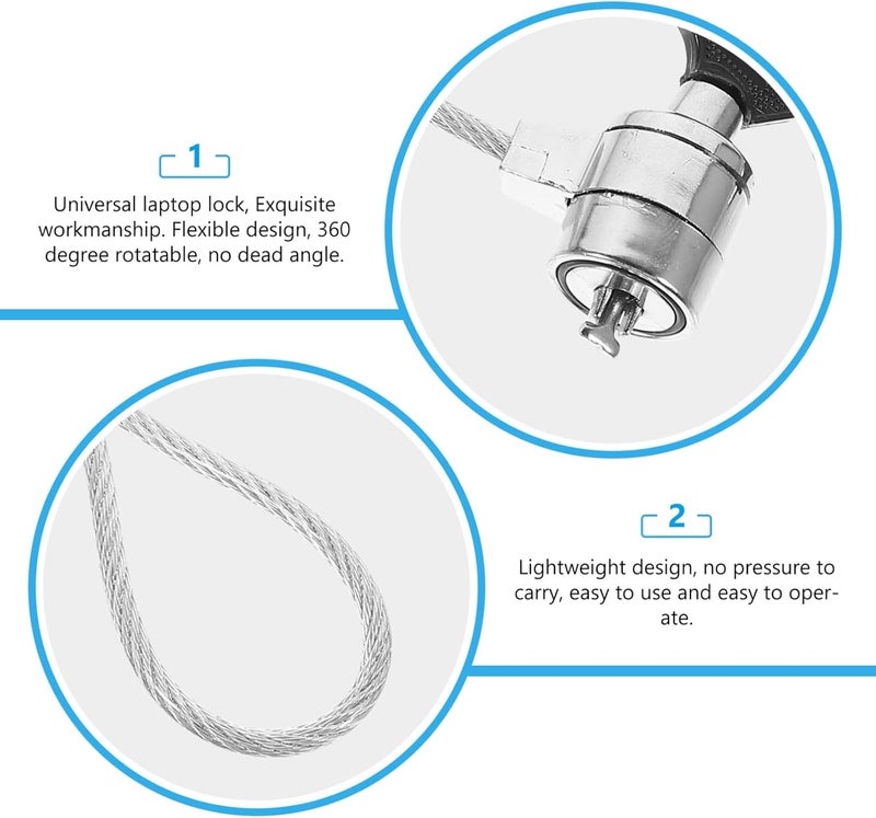 Mobestech 2sets Laptop Lock Security Cable Keyed Cable Lock Rotatable Design Durable Anti-Theft Hardware for Use Laptops and Devices Easy One-Hand Engagement - Image 4