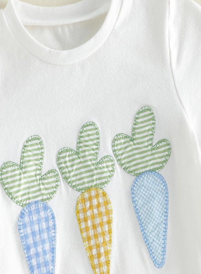 Thilsidee Toddler Baby Boy Girl Easter Outfits Short Sleeve Embroidery Carrot T-shirt Gingham Plaid Shorts Summer Clothes Set (A-White, 2-3T) - Image 4